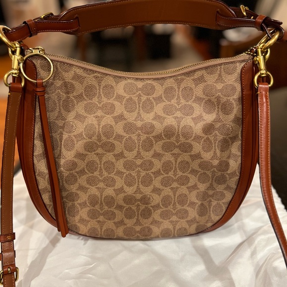 Coach Sutton Hobo in Signature Coated Canvas with Saddle Brown Trim Like New - Picture 12 of 16